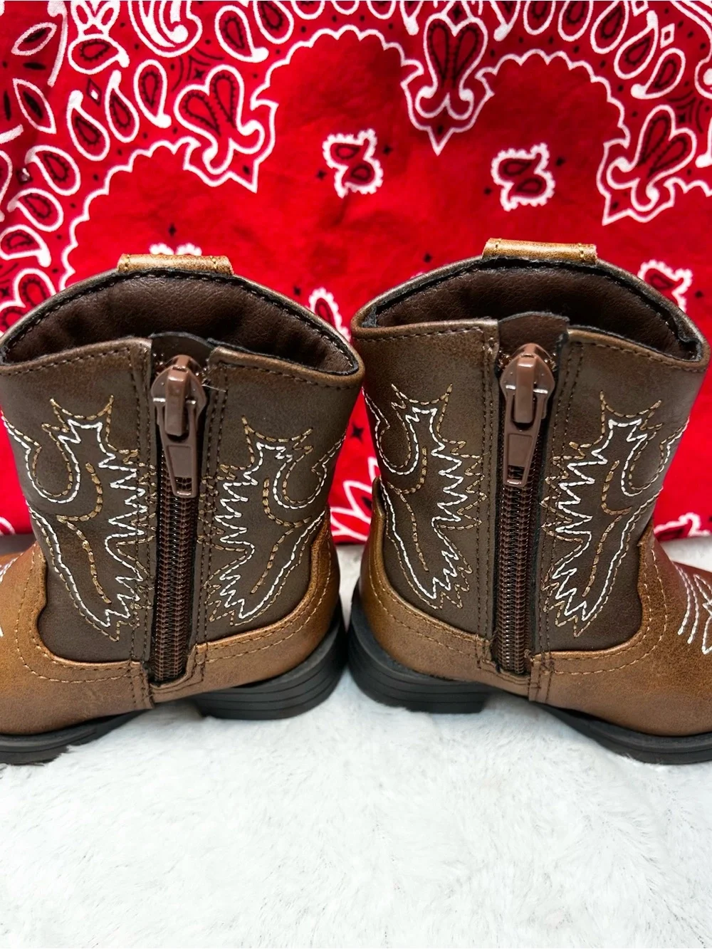 UNISEX INFANT SIZE 2 BROWN EMBROIDERED ZIP SIDE WONDER NATION COWBOY BOOTS